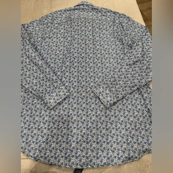 [17-17.5]Daniel Hechter Men Blue Floral Patterned Cotton Non Iron Dress Shirt - Picture 10 of 10